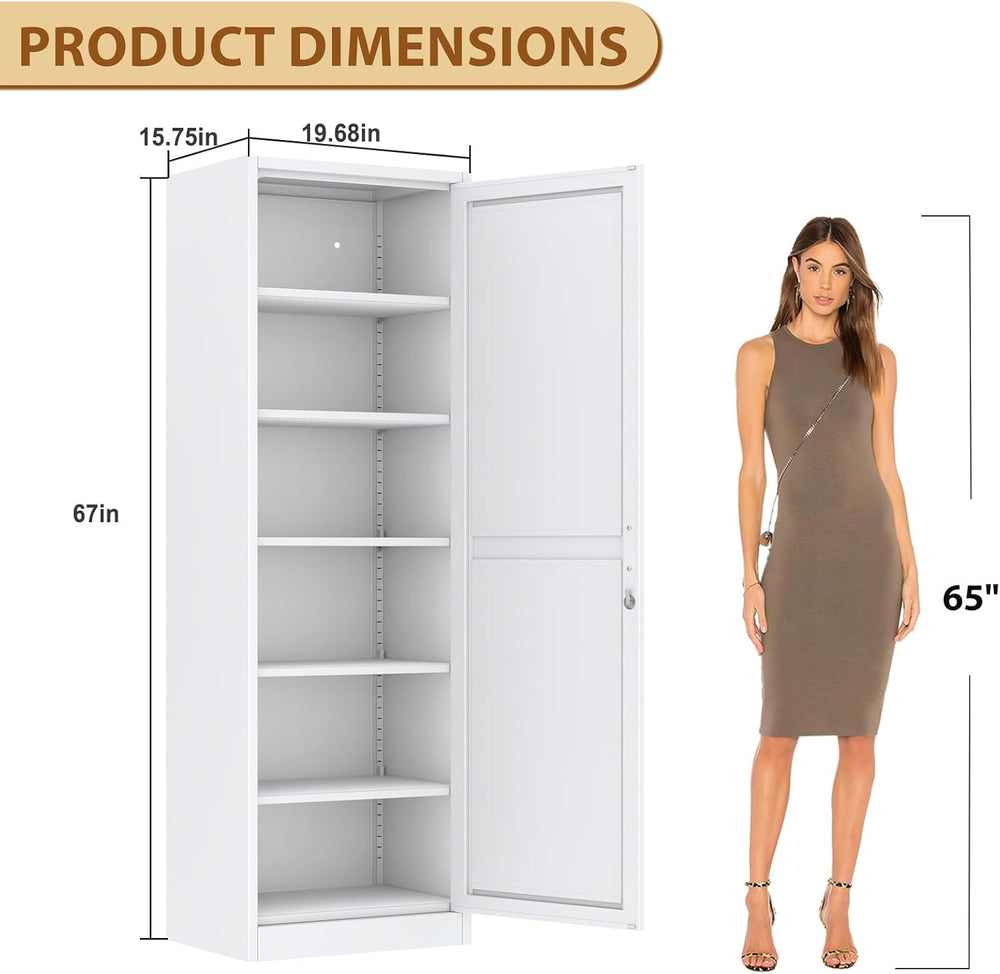 Tall Metal Narrow Bathroom Storage Locker Cabinet 67" H, Black Kitchen P...