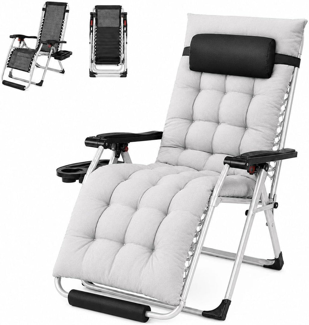 Yaheetech Zero Gravity Chair, Folding Reclining Lounge Recliner with Removable Pad & Headrest & Side Cup Holder Tray for Indoor and Outdoor Gray/1