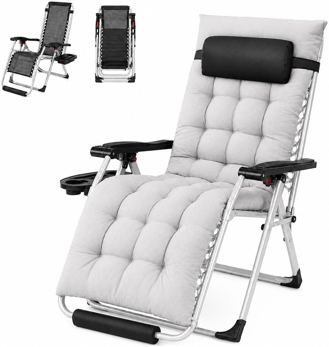 Yaheetech Zero Gravity Chair, Folding Reclining Lounge Recliner with Removable Pad & Headrest & Side Cup Holder Tray for Indoor and Outdoor Gray/1
