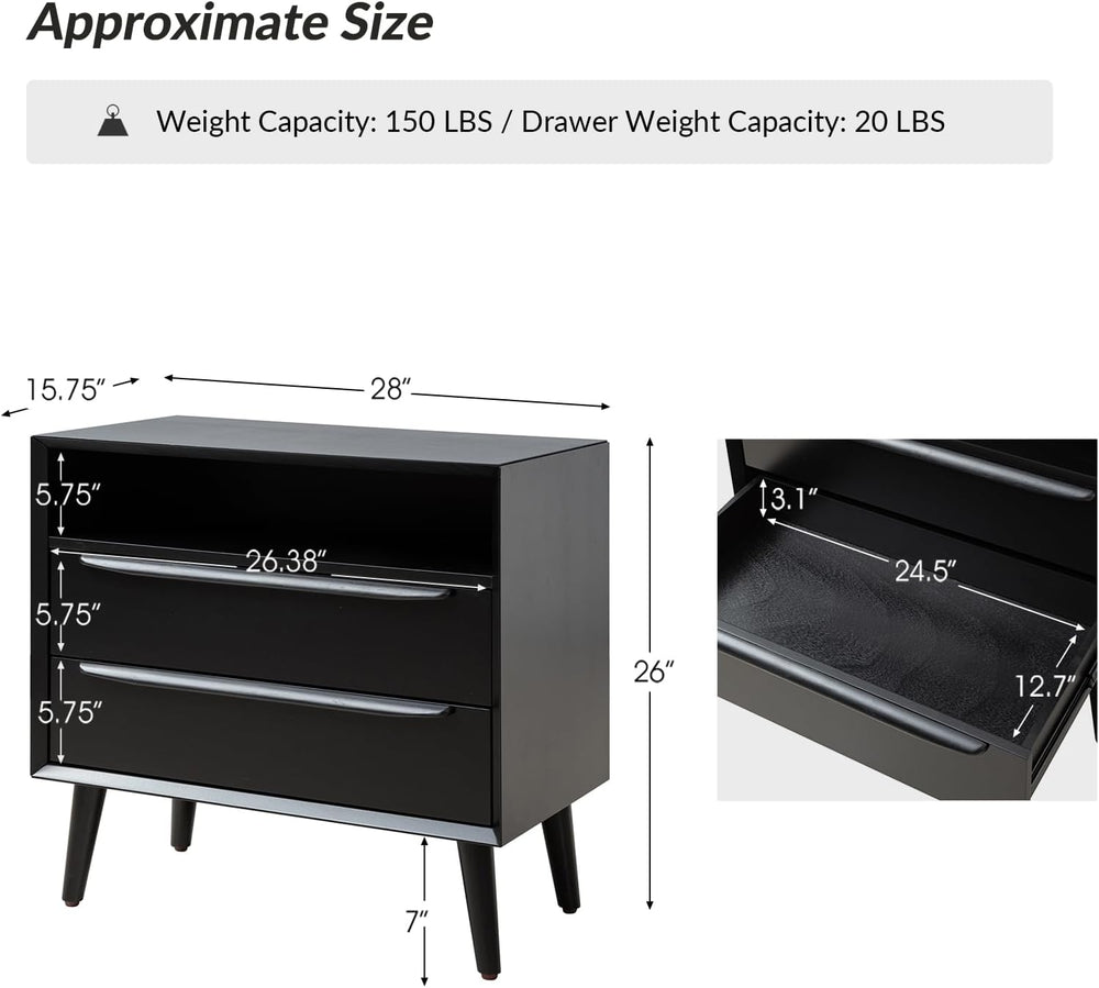 Mid-Century Modern End Table Set of 2 with Charging Station, 2 Drawers & ...