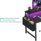 Lufeiya Small Desk with Power Outlets and LED Lights, 32 Inch Teen Writing Study Table Home Office Computer Desks with Monitor Stand, Gaming Desk with Charging Station, Black