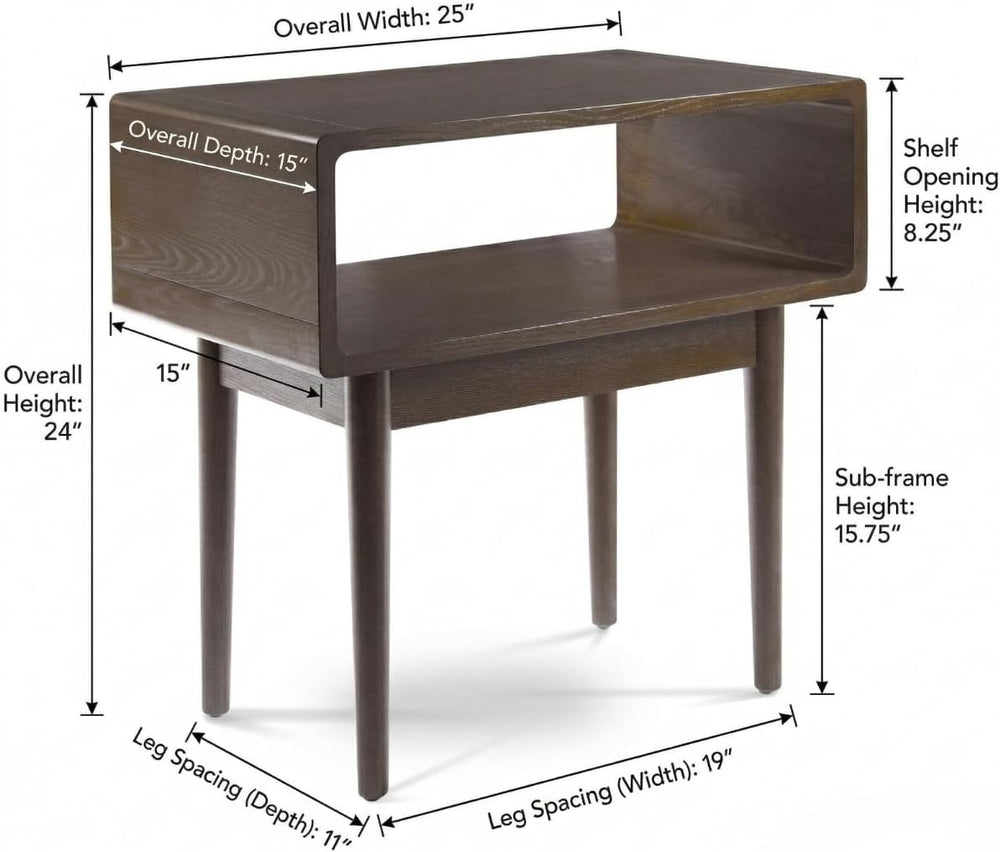 Hives & Honey Dora Side Table, Mid-Century Modern Nightstand with Open St...