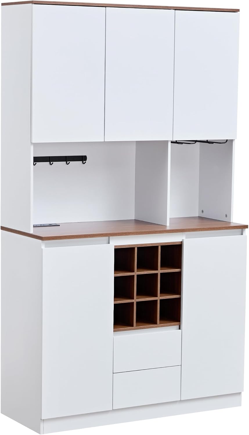 VERYKE 68.9'' Tall Kitchen Pantry with Microwave Shelf&Charging S...