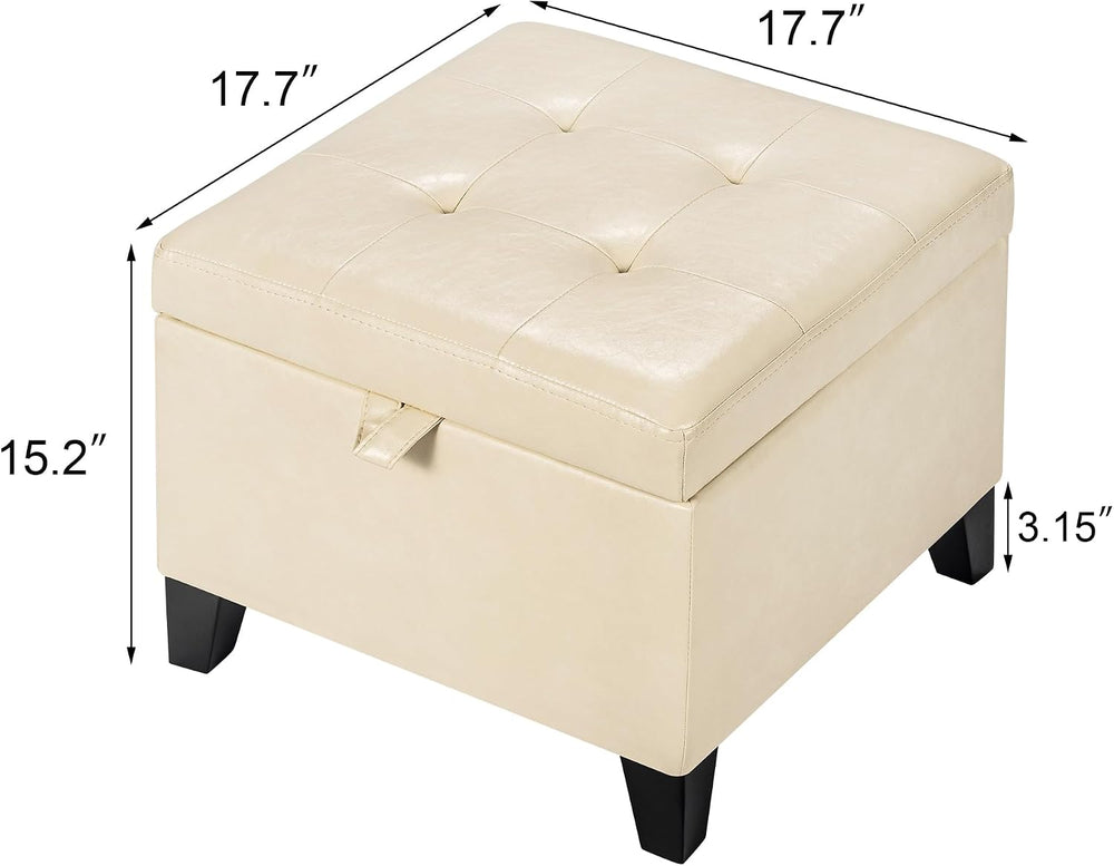 Asense 17 Inch Storage Ottoman Foot Rest,Square Faux Leather Foot Stool,Small...