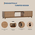 70" Fluted TV Stand for TVs up to 75 inch, Mid Century Modern Entertainment Center with 2 Hinged Doors & Open Shelves, Boho Media Console with Adjustable Shelves for Living Room, Walnut