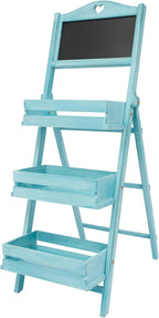Plant Stand with Chalkboard, 3-Tier Freestanding Ladder Shelf for Indoor and Outdoor Use, Wood Rack for Living Room and Balcony, Space-Saving Design