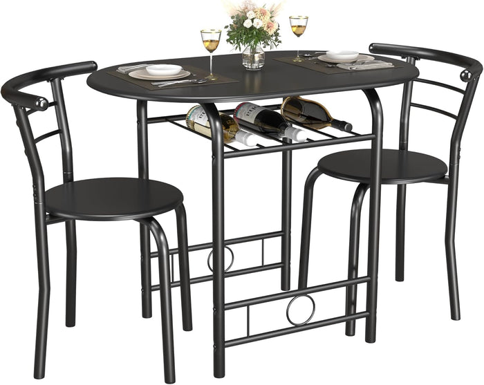 JUMMICO 3-Piece Wooden Round Table & Chair Set (Black)
