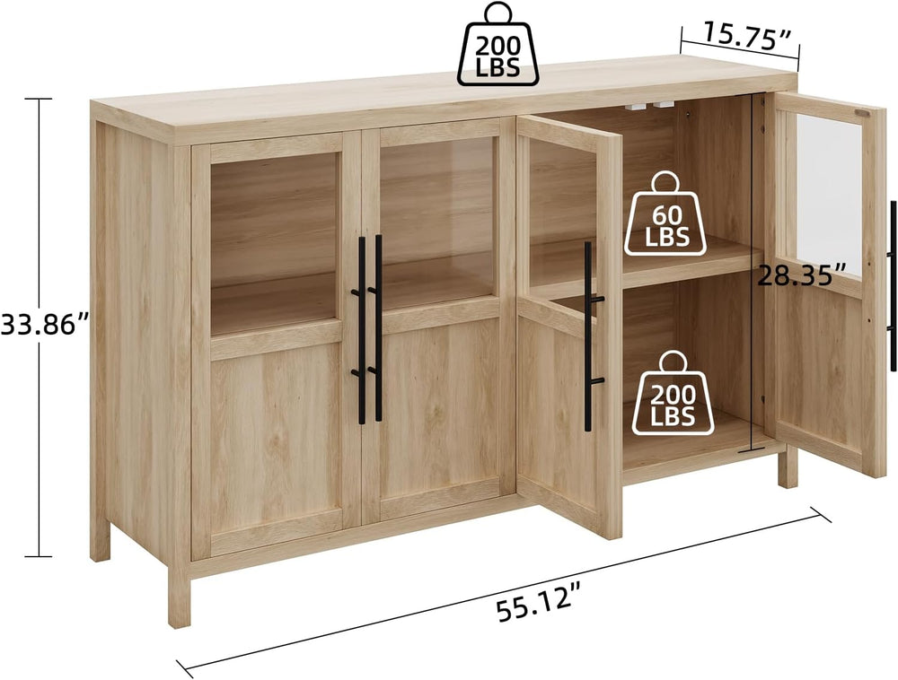 GarveeHome Sideboard Buffet Cabinet with 4 Glass Doors, 55 in Buffet Table Co...