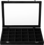 Frebeauty Velvet Jewelry Tray,24 Grid Jewelry Organizer with Clear Lid,Earring Holder Organizer with Clasp,Drawer Insert Rings Pendants Brooches,13.8 x 9.5 x 2 Inches,Gift for Women Girls(Black)