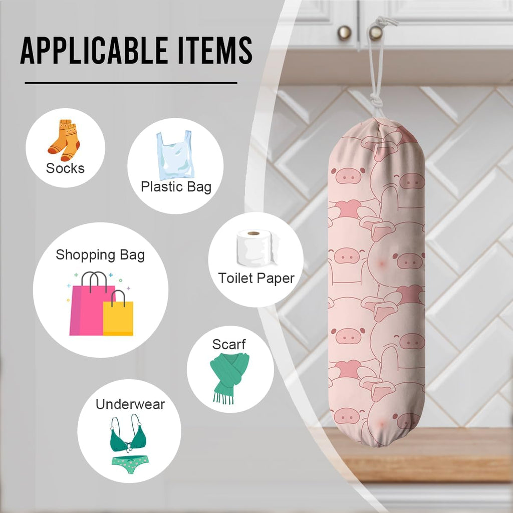 Pig Plastic Bag Holder, Wall Mount Plastic Bags Storage Container Dispenser, Cute Farmhouse Kitchen Decor Gifts for Women Pigs Lover, Kitchen Pattern Garbage Bag 42