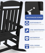 Outdoor Rocking Chair Set of 3, Oversized Rocking Chair Outdoor | HDPE All Weather Resistant High Back Patio Rocker for Porch, Patio, Garden,350 lbs Capacity, Black
