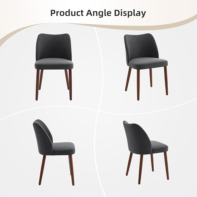 Dining Chair Set of 2, Linen Upholstered Dining Chair with Wood Legs, Wing Ba...