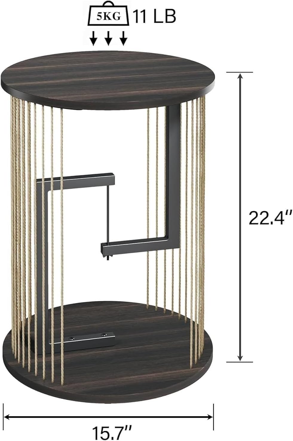 Side Table, Round End Table with Twine Rope Design,for Living Room