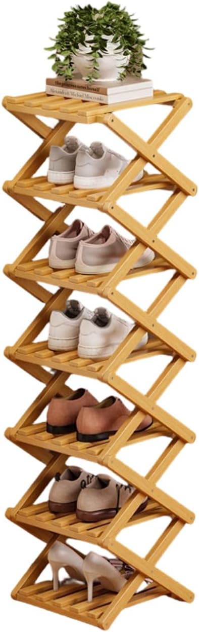 Shoe Rack for Entryway, 2-10 Tiers Vertical Shoe Rack Foldable Bamboo-Shoes Organizer Narrow Shoes Storage Shelf for Entryway Closet Corner Hallway No-Tool Assembly Space Saving Racks