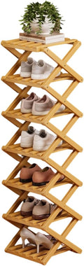 Shoe Rack for Entryway, 2-10 Tiers Vertical Shoe Rack Foldable Bamboo-Shoes Organizer Narrow Shoes Storage Shelf for Entryway Closet Corner Hallway No-Tool Assembly Space Saving Racks