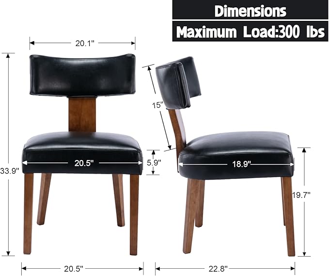 Black Leather Dining Chairs Set of 6, Upholstered Wooden Dining Room Chairs, ...