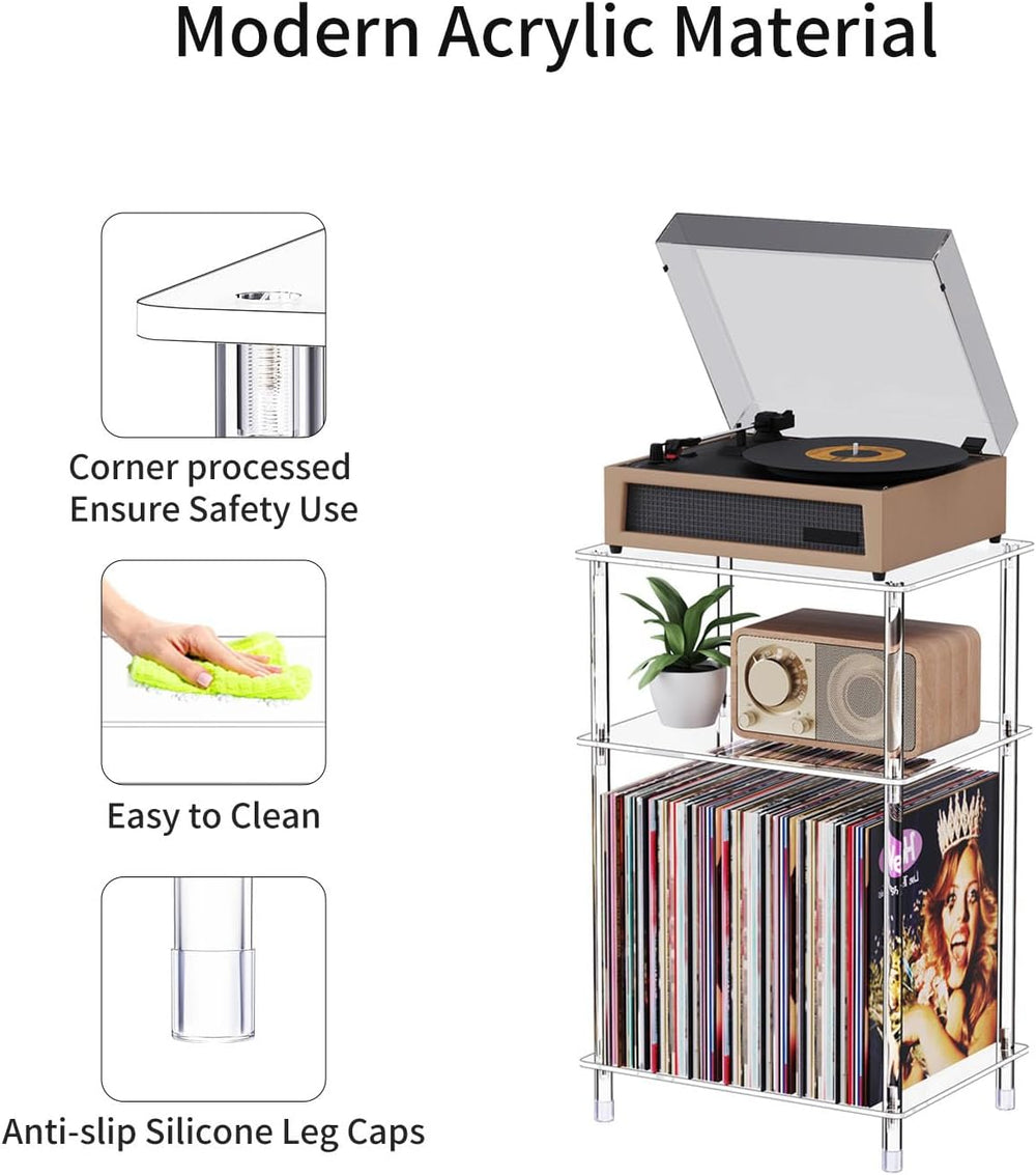Clear Acrylic Record Player Stand with Vinyl Storage, 15.75" L x 11.81&q...