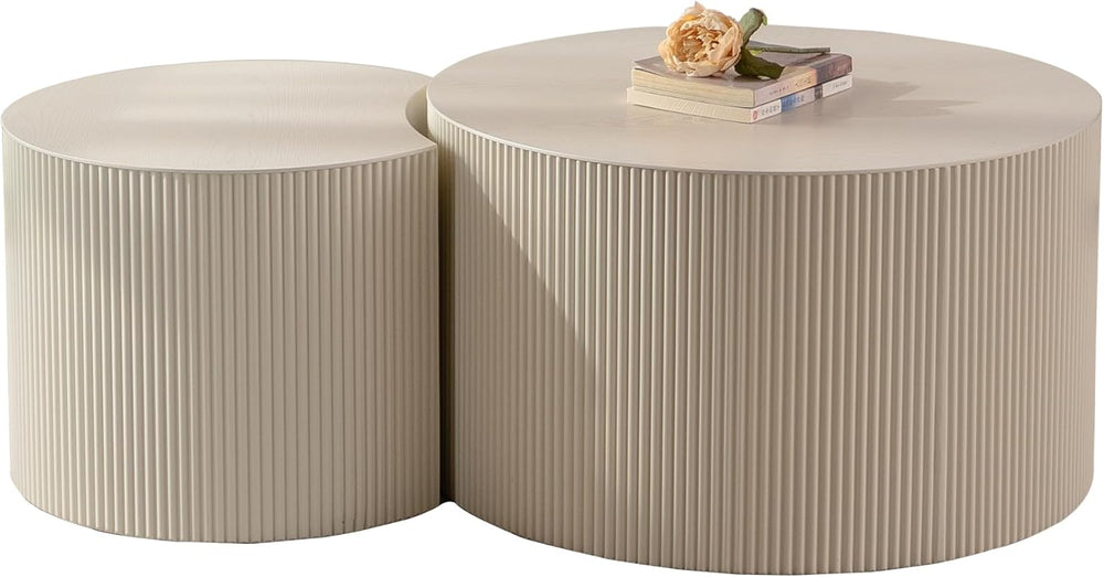 33.86 inch Nesting Coffee Table Set of 2, Modern Round Coffee Table End Table...