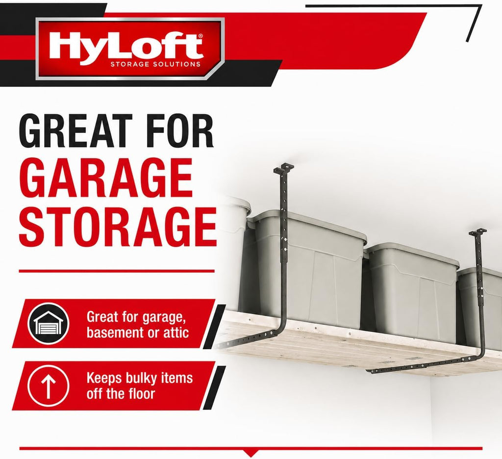 HyLoft Adjustable Garage Ceiling Mount Storage Rack Kit, Ceiling Shelving Mounts, 34 in. x 26 in., 80844-10, Hammertone