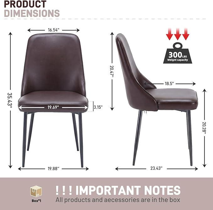 Faux Leather Dining Chairs, Upholstered Modern Dining Room Chair Kitchen Chairs Dinner Side Chair with Curved Back and Metal Legs for Kitchen, Dining Room, Living Room, Brown