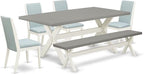 East West Furniture X097LA015-6 6 Piece Kitchen Table Set Contains a Rectangle Dining Table with X-Legs and 4 Baby Blue Linen Fabric Parson Chairs with a Bench, 40x72 Inch, Multi-Color