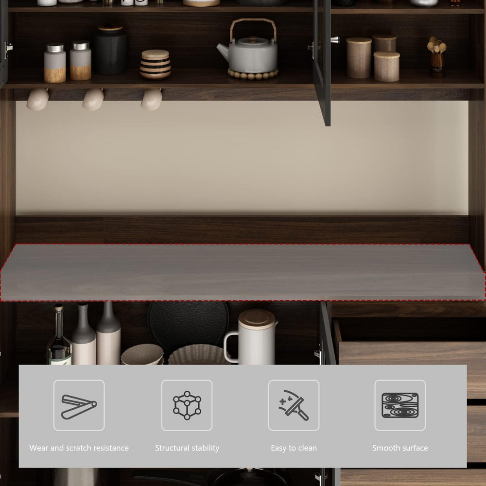 AGOTENI Large Kitchen Hutch Cabinet, Storage Cupboard Pantry with 4 Glass Doo...