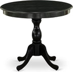 East West Furniture AMAB3-ABK-24 3 Piece Modern Dining Table Set Contains a Round Kitchen Table with Pedestal and 2 Black Color Linen Fabric Upholstered Chairs, 36x36 Inch, Wirebrushed Black
