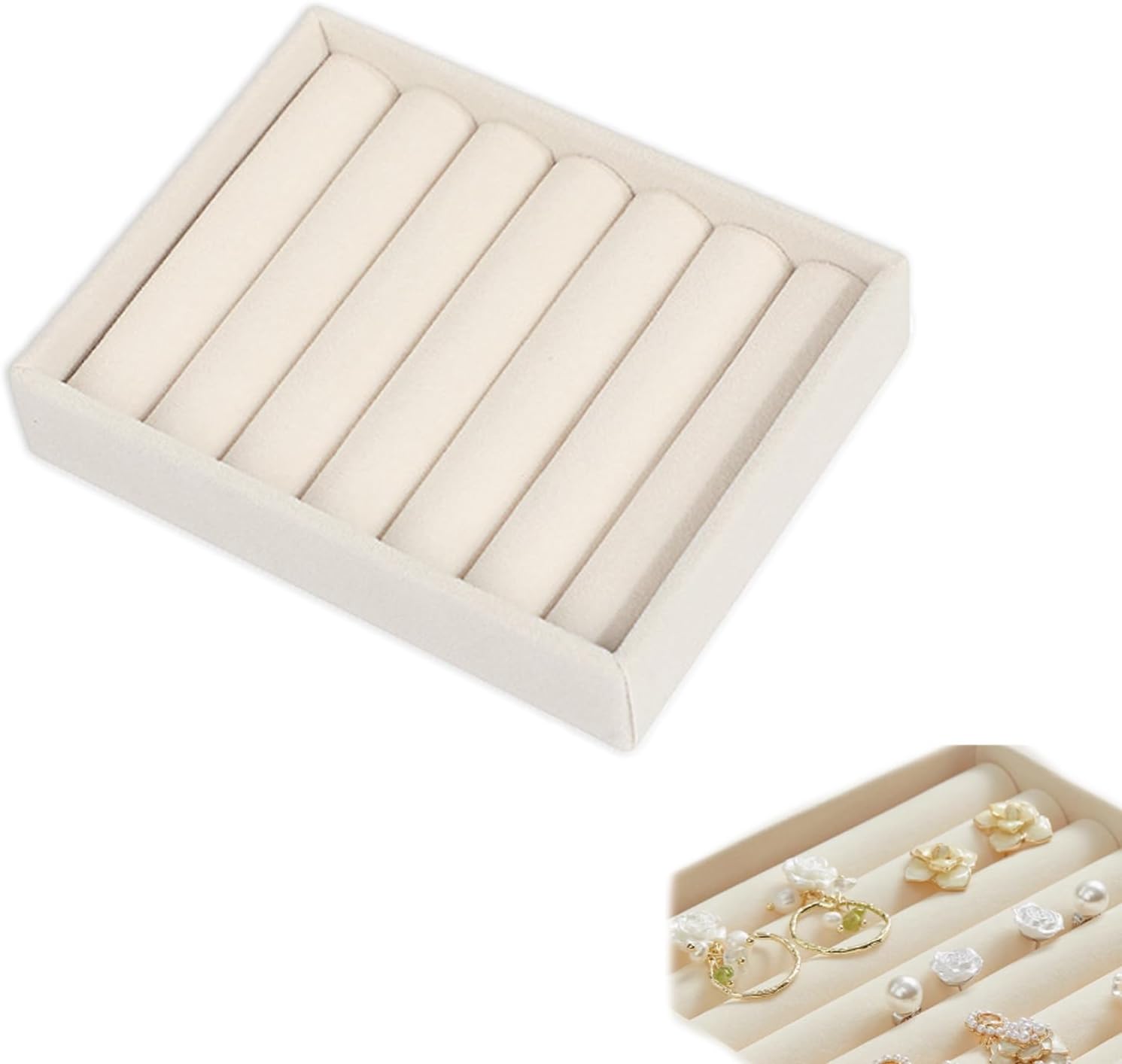 Ring Tray for Jewelry Storage Small Velvet Organizer Box with Inserts Dividers and Slots Mini Jewelry Display Trays with Earring Holder Insert Stackable Trays for Rings and Accessories