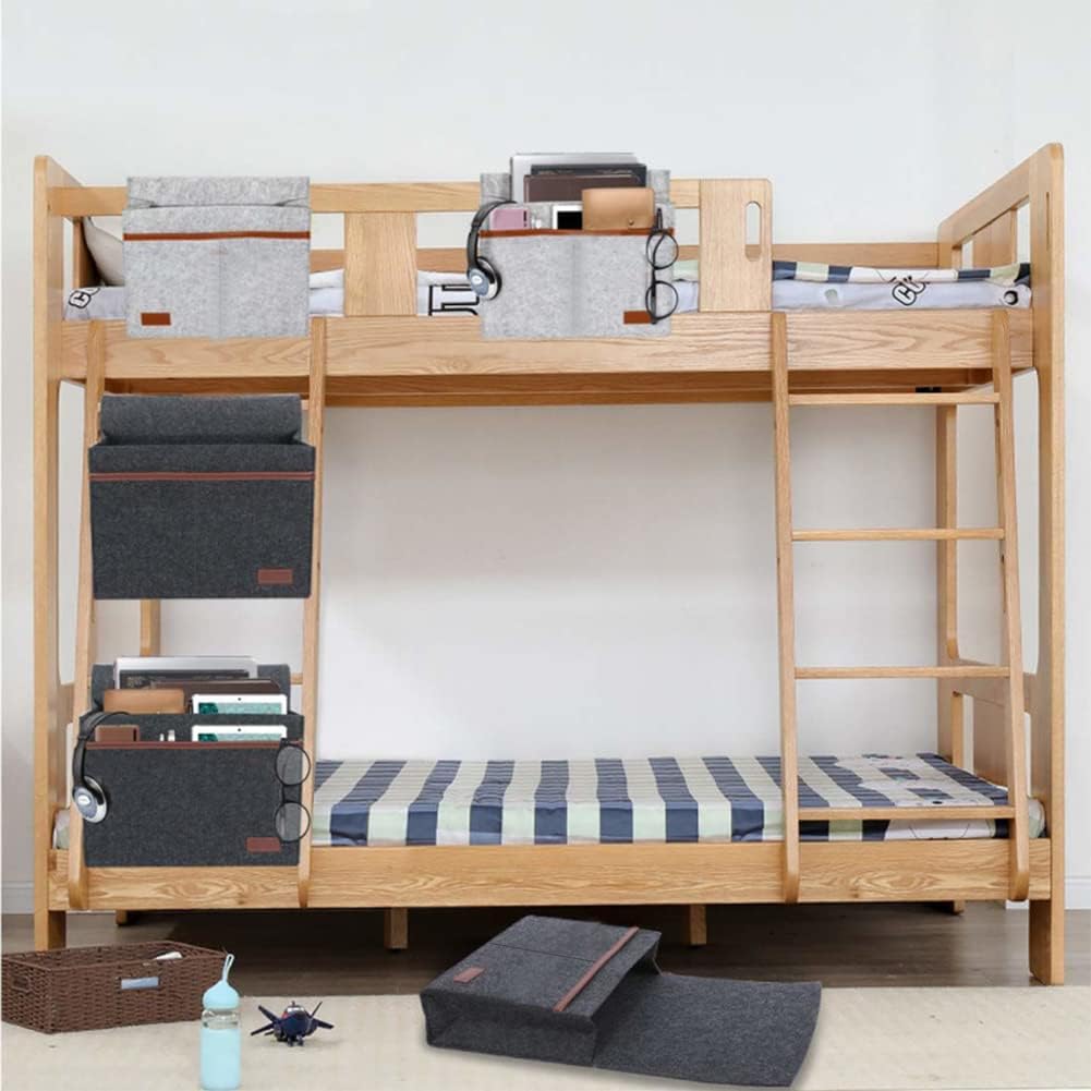 Bedside Caddy,Felt Bedside Storage Organizer, Hanging Storage for Dorm Bed Sofa for tablet Magazine Phone Remotes and Water Bottle Holder (Black)