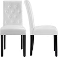 Yaheetech Upholstered Dining Chairs Set of 2 Modern Leather Parsons Kitchen Chairs with Button Tufted High Back and Solid Wood Legs and for Dining Room/Living Room/Restaurant, White