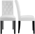 Yaheetech Upholstered Dining Chairs Set of 2 Modern Leather Parsons Kitchen Chairs with Button Tufted High Back and Solid Wood Legs and for Dining Room/Living Room/Restaurant, White