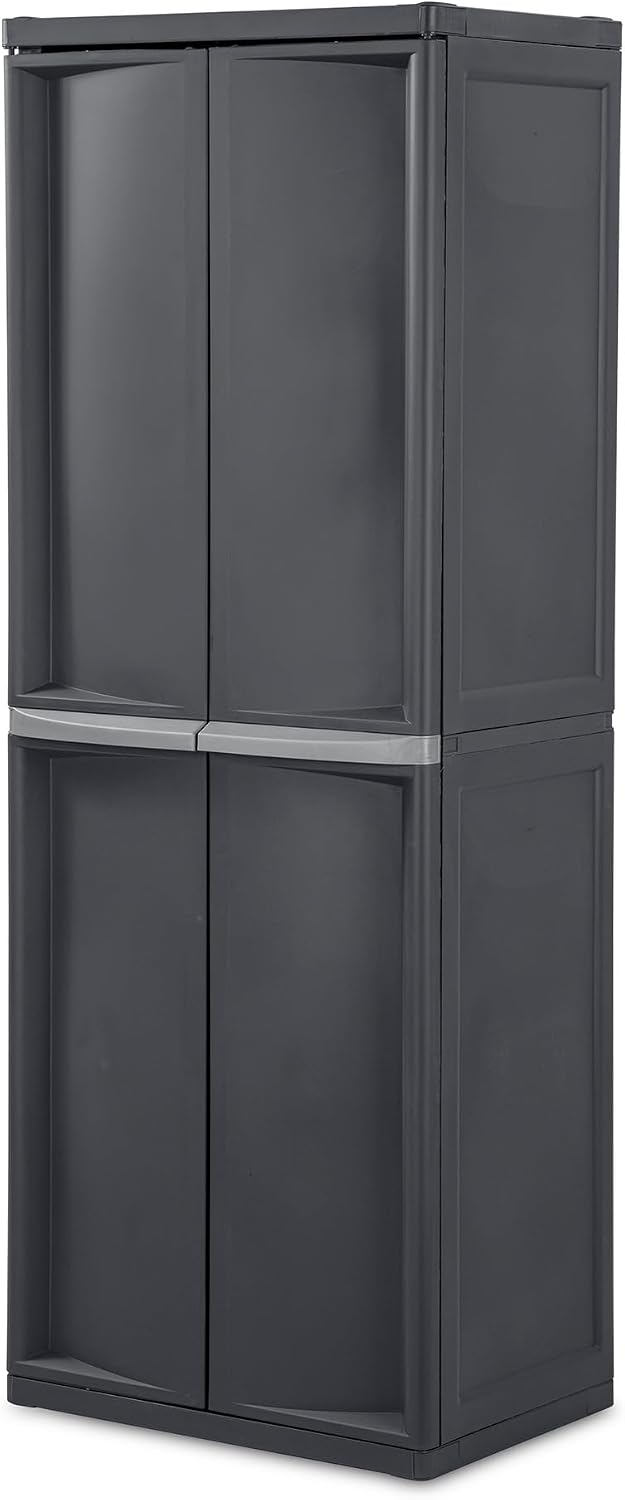 Sterilite 4 Shelf Cabinet, Lockable Utility Storage, Gray, 2-Pack