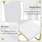 Ebullient White Dining Table Set for 8，71'' Kitchen Table and White Leather Dining Chairs Set of 8, 9 Piece Dining Room Table Set，Modern Gold Metal Frame Dinner Table Set 8 for Kitchen