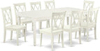 East West Furniture DOCL9-LWH-W 9 Piece Dining Table Set Includes a Rectangle Dinner Table with Butterfly Leaf and 8 Dining Room Chairs, 42x78 Inch, Linen White