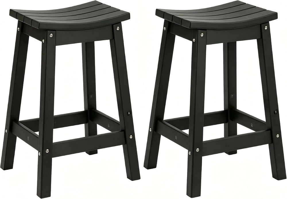 AMILY 24'' HDPE Bar Stool Set of 2, Weather Resistant Outdoor Bar Sto...