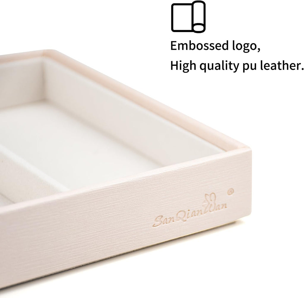 SANQIANWAN Leather Jewelry Organizer Trays Velvet Liner Storage Drawer Display Case Stackable Trays for Necklace,Rings and Earring (Pearl3)