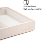 SANQIANWAN Leather Jewelry Organizer Trays Velvet Liner Storage Drawer Display Case Stackable Trays for Necklace,Rings and Earring (Pearl3)