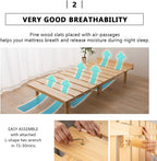 EMOOR Wood Slatted Floor Bed Frame OSMOS Full for Japanese Futon Mattress Solid Pine (Retro-Brown), Height Adjustable (2/7/12in) Tatami Mat