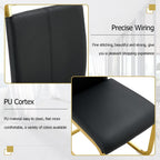 Modern Dining Table Set for 6, 55" Black Dining Table Set with 6 Faux Leather Chairs, Black Glossy Tabletop with Golden Stainless Steel Legs, 7 Piece Dinning Set Ideal for Small Space