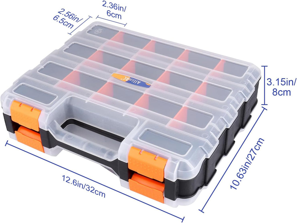 Small Parts Organizer Double Sided Parts Organizer with Removable Dividers 34-Compartments Storage Bins for Hardware, Screws, Nuts, Bolts, Washers, Nails, Fasteners, Tools