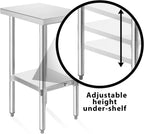 KUTLER Stainless Steel Table 24 x 12 Inches, NSF Heavy Duty Commercial Kitchen Prep and Work Table with Undershelf for Restaurant, Hotel, Home