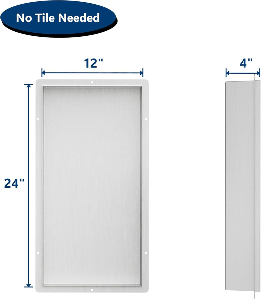 Stainless Steel Shower Niche 24" X 12", No Tile Needed Wall Niche Shower, Recessed Shower Shelf for Bathroom Storage, Brushed Nickel