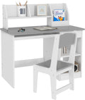 Qaba Kids Desk and Chair Set with Storage, Study Desk with Chair for Children 5-8 Years Old, Gray