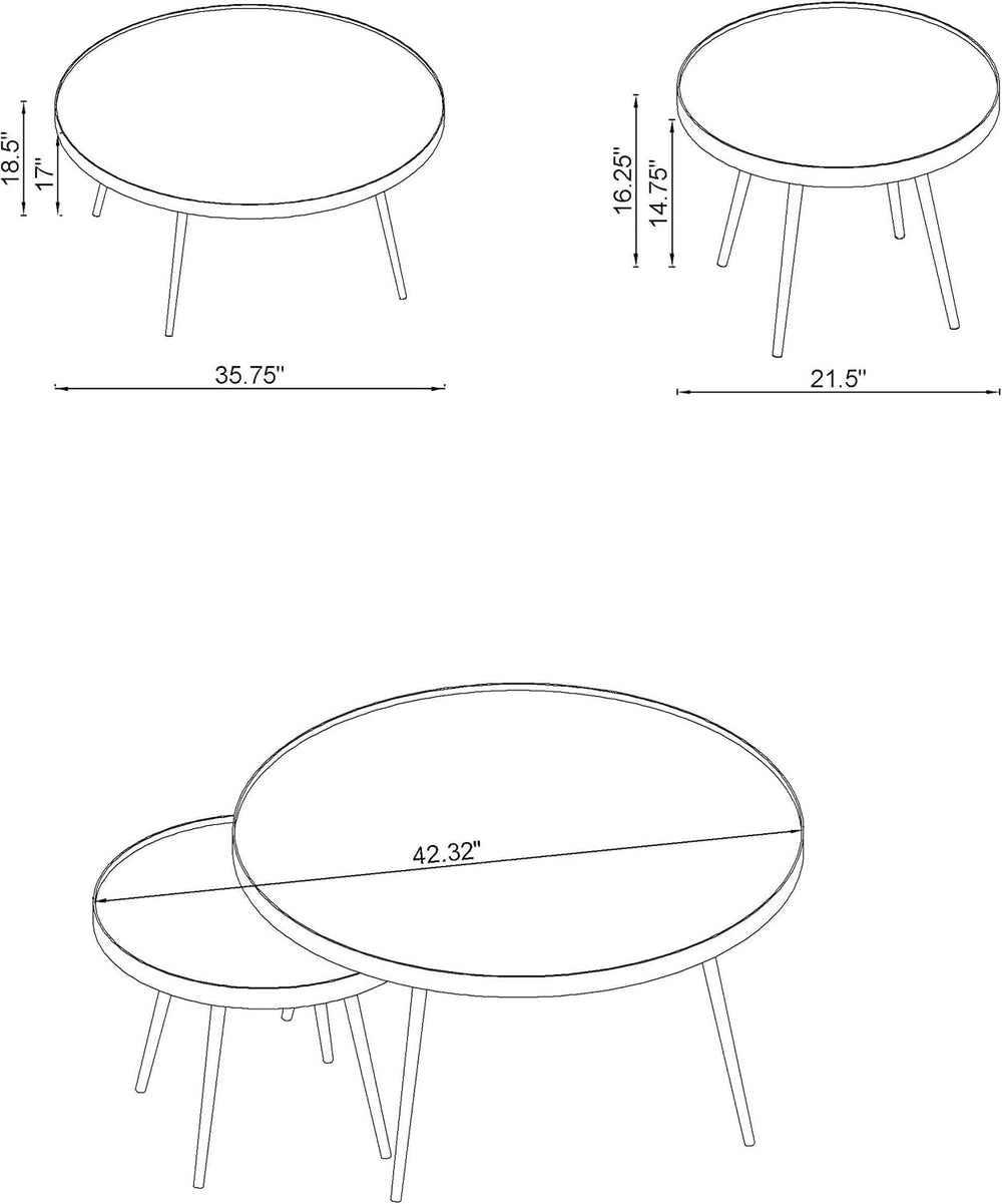 36" Reflective Top Stacking Nesting Tables, Set of Nesting Tables with P...