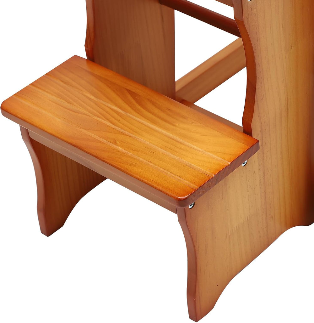 Folding Library Ladder Chair, Solid Wood Portable Multifunctional Step Stool,...