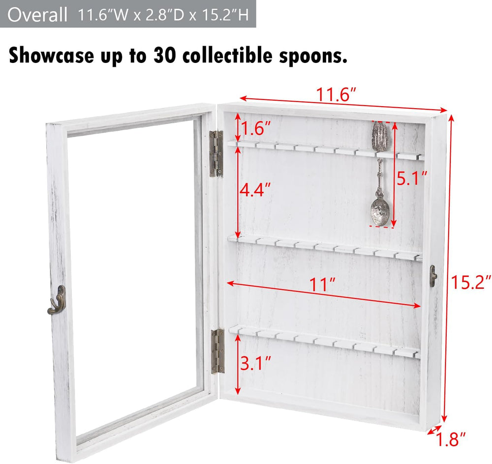 Ikee Design Wooden 30-Souvenir Spoon Display Case Cabinet, Wall-Mounted Tea S...