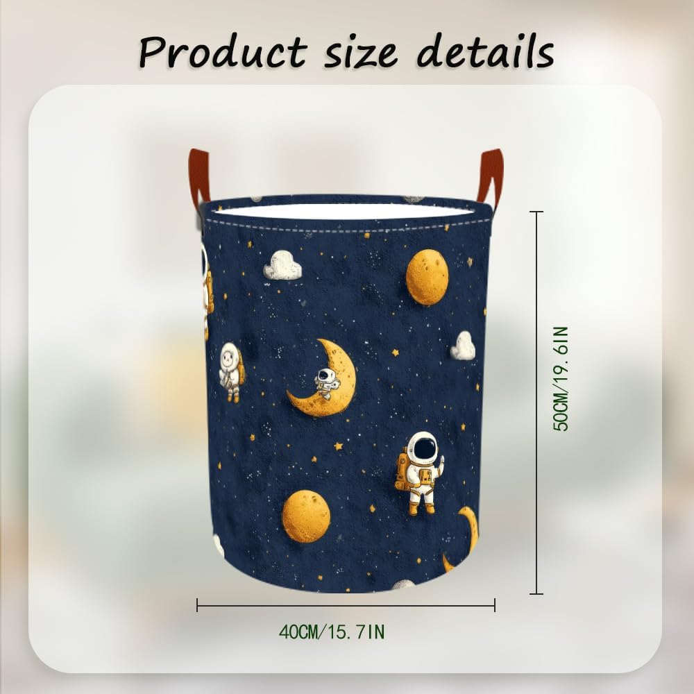 Laundry Baskets 15.7x19.7 Inch Large Astronaut Moon Star Space Design Collapsible Laundry Hamper with Handles Oxford Fabric Clothes Storage Bin Foldable Dirty Clothes for Bedroom Bathroom Dorm
