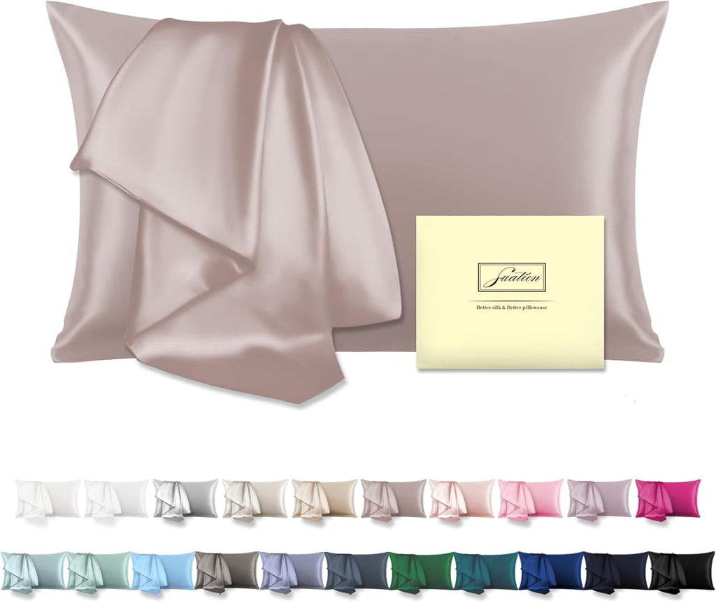 Mulberry Silk Pillowcase for Hair and Skin Pillow Case with Hidden Zipper Soft Breathable Smooth Cooling Silk Pillow Covers for Sleeping (Apricot Gray, King（20"X 36"）)