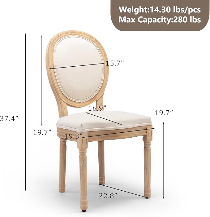 Upholstered Dining Chairs Set of 4 French Country Oval Fabric Back Kitchen Si...