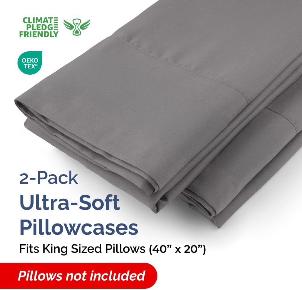 King Pillow Cases - 2 Pack - Super Soft Pillowcase Covers - Envelope Enclosure - Hotel Quality Pillow Protectors - Wrinkle Free, Shrink and Stain Resistant - Machine Washable - 20" x 40" (Dark Grey)